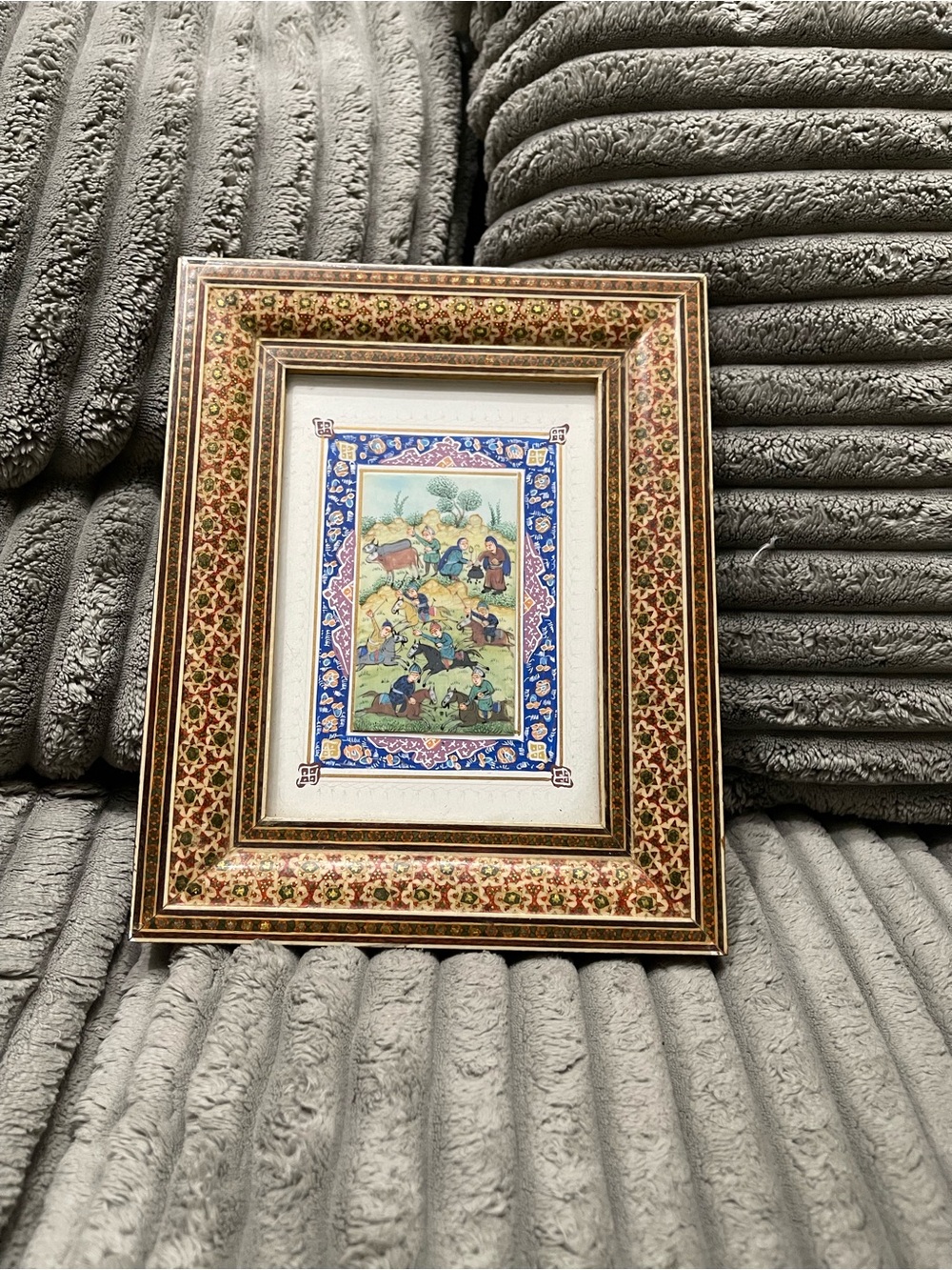 Vintage Persian miniature painting in Khatam Frame
